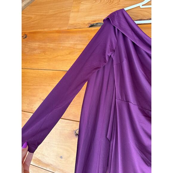 NWT Lulus Maru Plum Purple Long Sleeve One-Shoulder Sash Maxi Dress Gala Size L - Picture 5 of 10